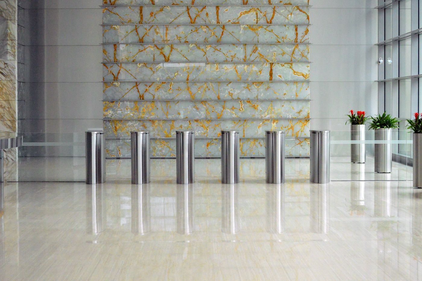 Industrial building interior with sealed floor and painted walls