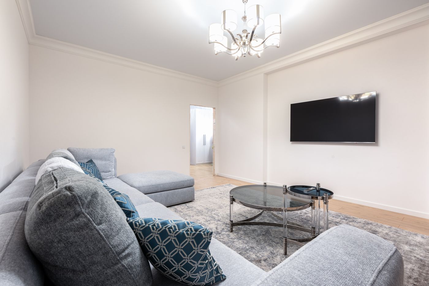 Elegant living room interior with painted feature wall